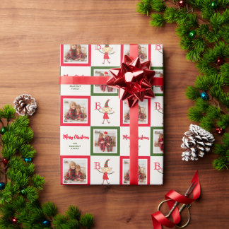Papier Cadeau Joli Cartoon Elf Monogramme Joyeux Noël Photo