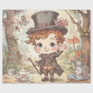 Papier Cadeau Joli Chapelier Fou Fantaisiste Art de la Forêt Enc