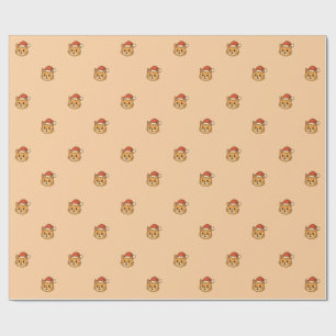Papier Cadeau Joli Chat de Noël avec Chapeau de Père Noël