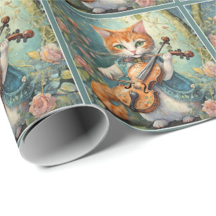 Papier Cadeau Joli Chat Jouant du Violon