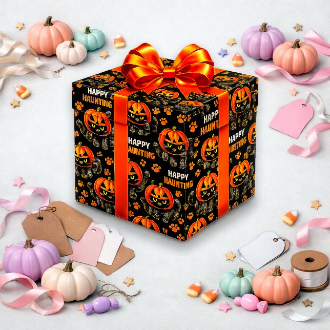 Papier Cadeau Joli Chat Noir Citrouille Halloween (Créateur téléchargé)