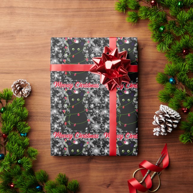 Papier Cadeau Joli chat noir Joyeux Noël  (Cadeau de vacances)