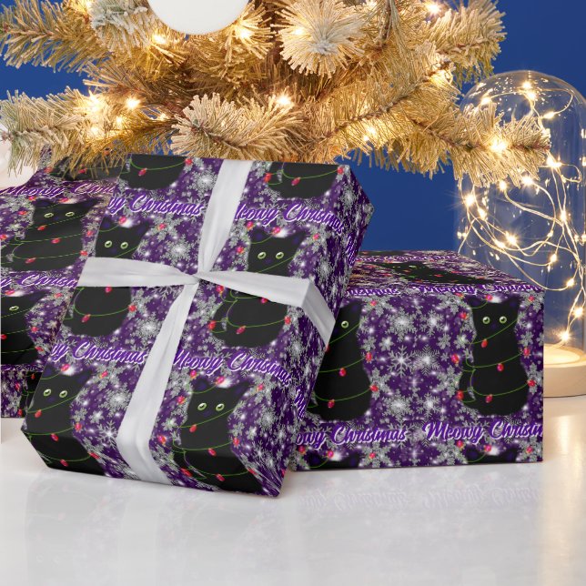 Papier Cadeau Joli chat noir Joyeux Noël  (Vacances)