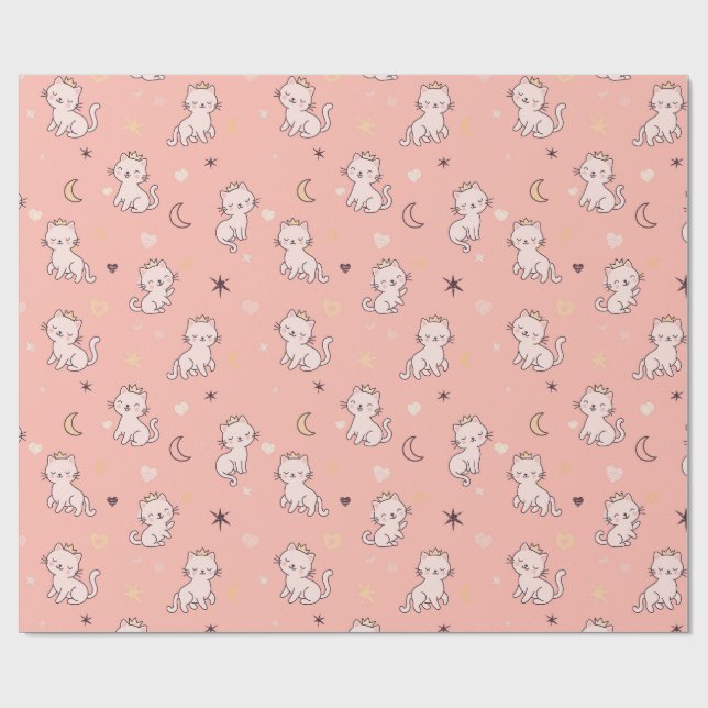 Papier Cadeau Joli Chat Princesse  (Plat)