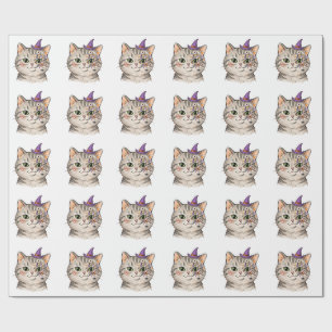 Papier Cadeau Joli chat tabby gris Halloween peinture de visage