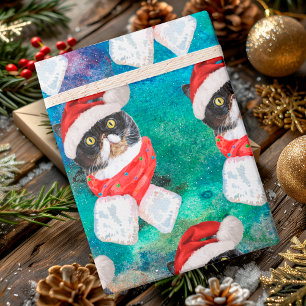 Papier Cadeau Joli chat tricolore drôle de vacances de Noël anim