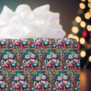 Papier Cadeau Joli chats de Noël colorés Motif en verre tendu