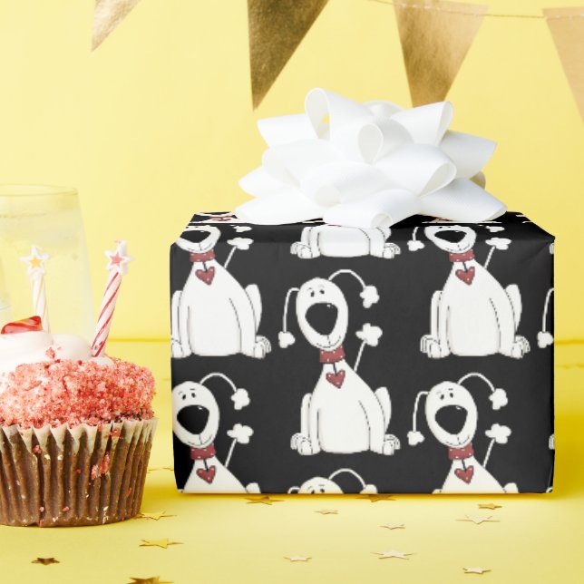 Papier Cadeau joli chien avec cœur rouge (Fête d'anniversaire)