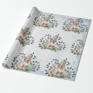 Papier Cadeau Joli Chien Chien Floral Eucalyptus
