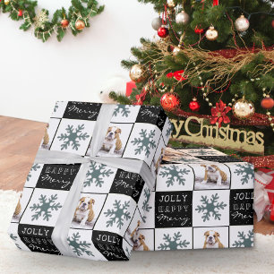 Papier Cadeau Joli Chien Chiot Animal Photo Flocon de Neige Noël