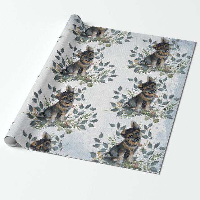 Papier Cadeau Joli Chien en Aquarelle  (Déroulé)
