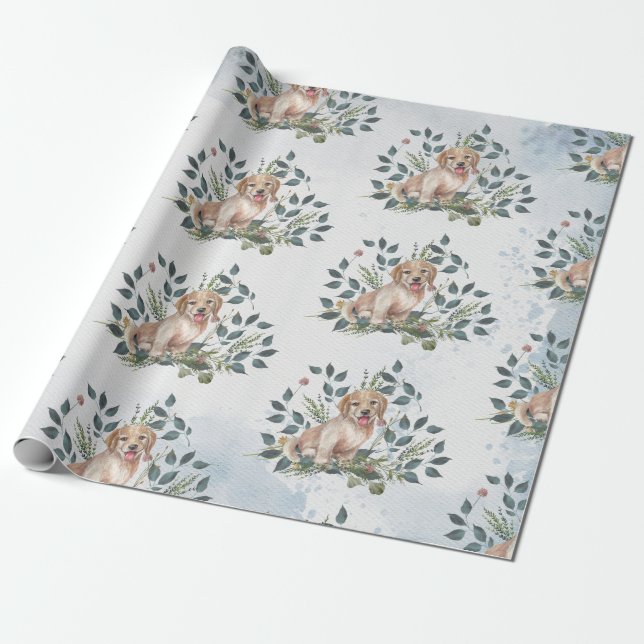 Papier Cadeau Joli chiot à l'aquarelle  (Déroulé)