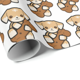 Papier Cadeau Joli Chiot Avec Un Os