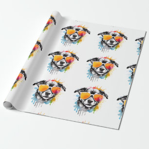 Papier Cadeau Joli chiot coloré avec lunettes de soleil splash