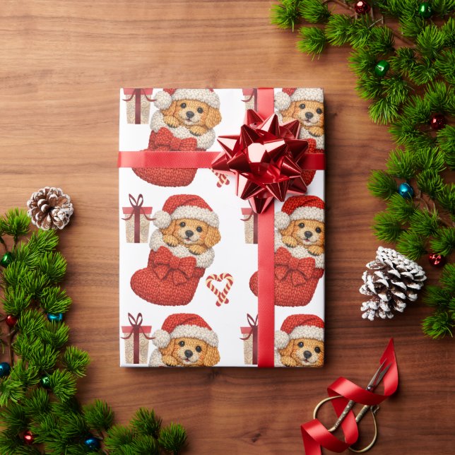 Papier Cadeau Joli chiot dans un bas de Noël  (Cadeau de vacances)