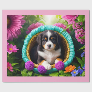 Papier Cadeau Joli chiot dans un panier
