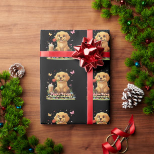 Papier Cadeau Joli chiot Golden Retriever matin de printemps