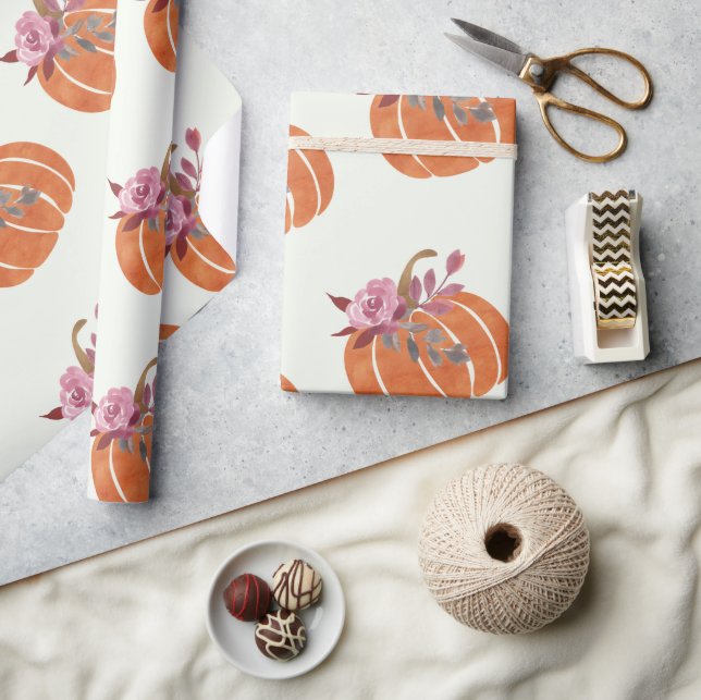 Papier Cadeau Joli Citrouille Floral Girly Anniversaire (Artisanat)