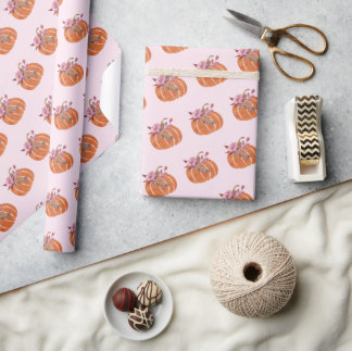 Papier Cadeau Joli Citrouille rose Floral Fille Anniversaire