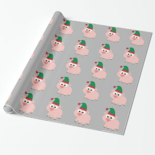 Papier Cadeau Joli cochon Elfe de Noël