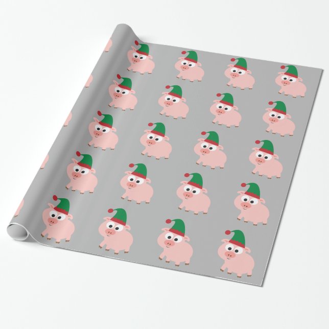 Papier Cadeau Joli cochon Elfe de Noël (Déroulé)