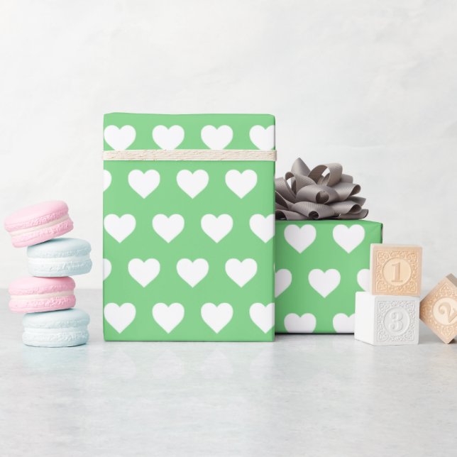 Papier Cadeau Joli Coeur blanc Motif Vert été (Baby Shower)