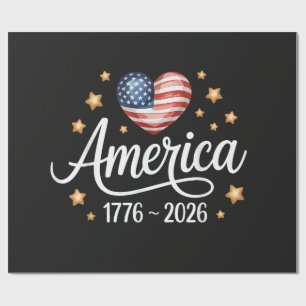 Papier Cadeau Joli cœur de drapeau 1776-2026 4 juillet 250e