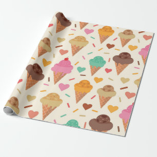 Papier Cadeau Joli cône de crème avec des cœurs