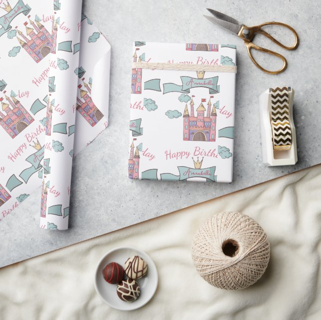 Papier Cadeau Joli conte de fées princesse rose Château Nom pers (Artisanat)