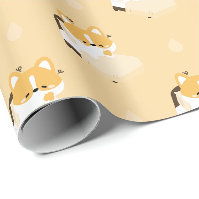 Papier Cadeau Joli Corgi fatigué (Coin rond)