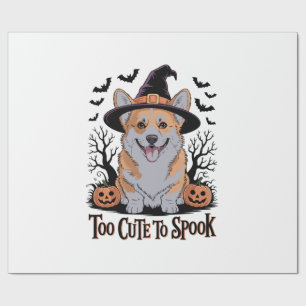 Papier Cadeau Joli Corgi Halloween avec chapeau de sorcière
