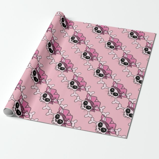 Papier Cadeau Joli crâne de Kitty Pirate (Déroulé)