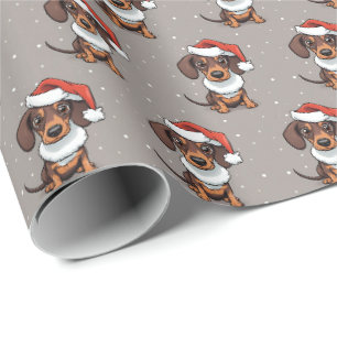 Papier Cadeau Joli dachshund au chapeau de Père Noël emballage c