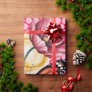 Papier Cadeau Joli design floral et papillon à l'aquarelle éléga