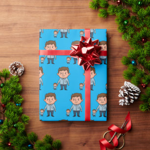Papier Cadeau Joli dessin animé père et fils Bonne fête des père