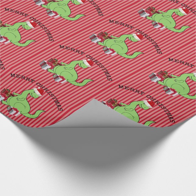 Papier Cadeau Joli dinosaure de Noël Père Noël (Coin)