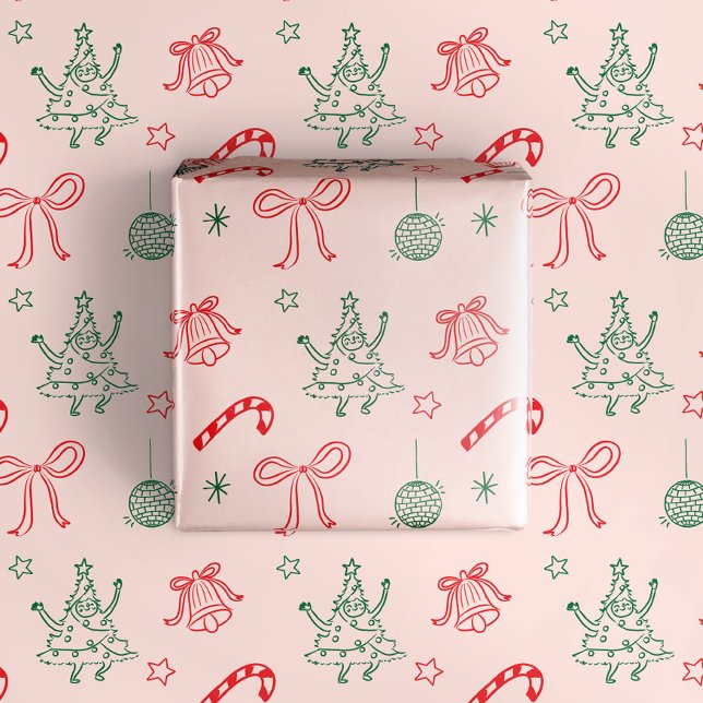 Papier Cadeau Joli Doodles Fun Noël Cadeau de Noël (Créateur téléchargé)