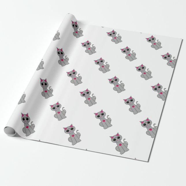 Papier Cadeau Joli drôle heureux chat gris (Déroulé)