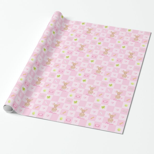 Papier Cadeau Joli en Chihuahua rose (Déroulé)