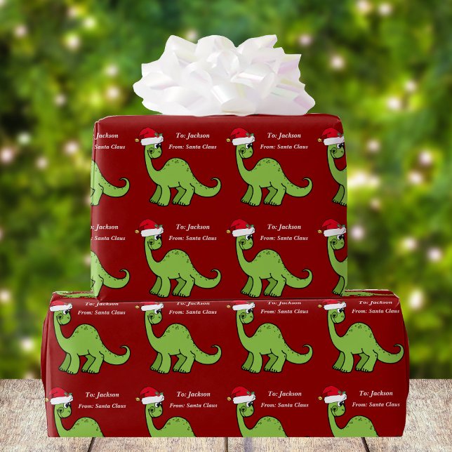 Papier Cadeau Joli Enfants Noël Rouge Dinosaure Personnalisé (Créateur téléchargé)