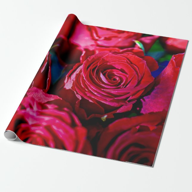 Papier Cadeau Joli Ensemble De Roses Rouges (Déroulé)