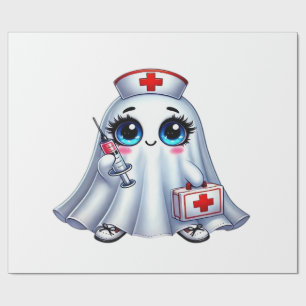 Papier Cadeau Joli fantôme d'Halloween dans un uniforme d'infirm