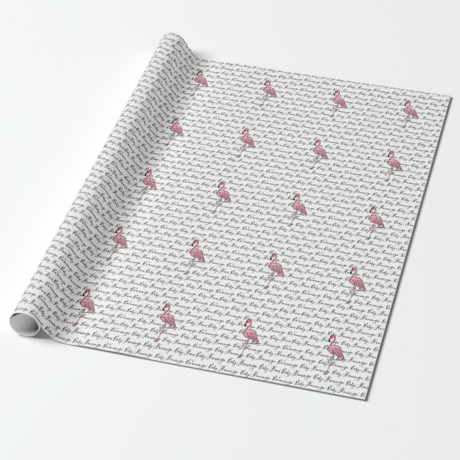 Papier Cadeau Joli flamant rose rétro (Déroulé)