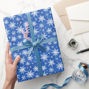 Papier Cadeau Joli flocon de neige moderne bleu blanc aquarelle