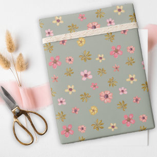 Papier Cadeau Joli Floral Anniversaire Fille Feminine Fleurs mig