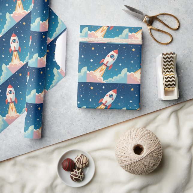 Papier Cadeau Joli fusée spatiale qui décolle (Artisanat)