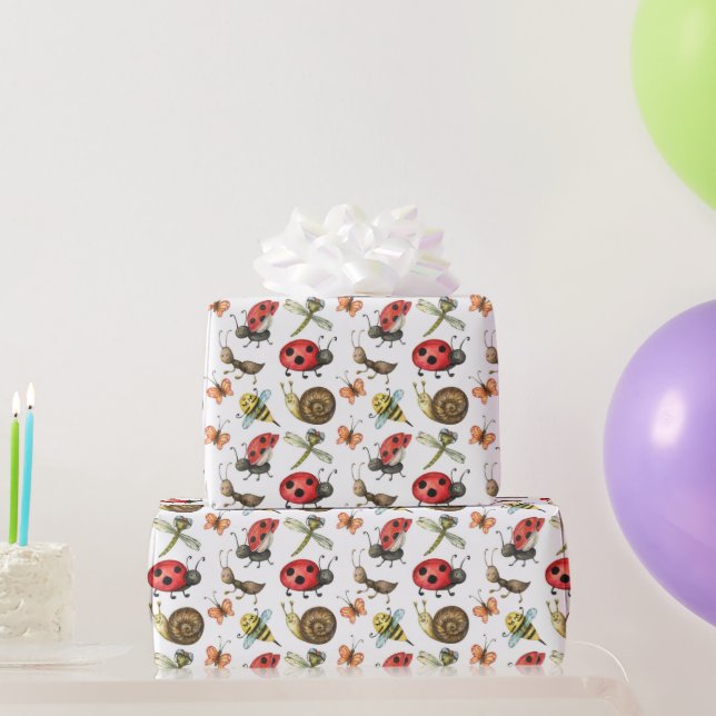 Papier Cadeau Joli Garden Snails Bees Ladybugs Art Motif (Cadeaux de fête)