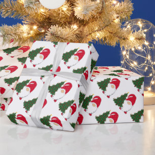 Papier Cadeau Joli Gnome avec des sapins de Noël