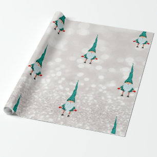 Papier Cadeau Joli Gnome Bokeh de Fêtes