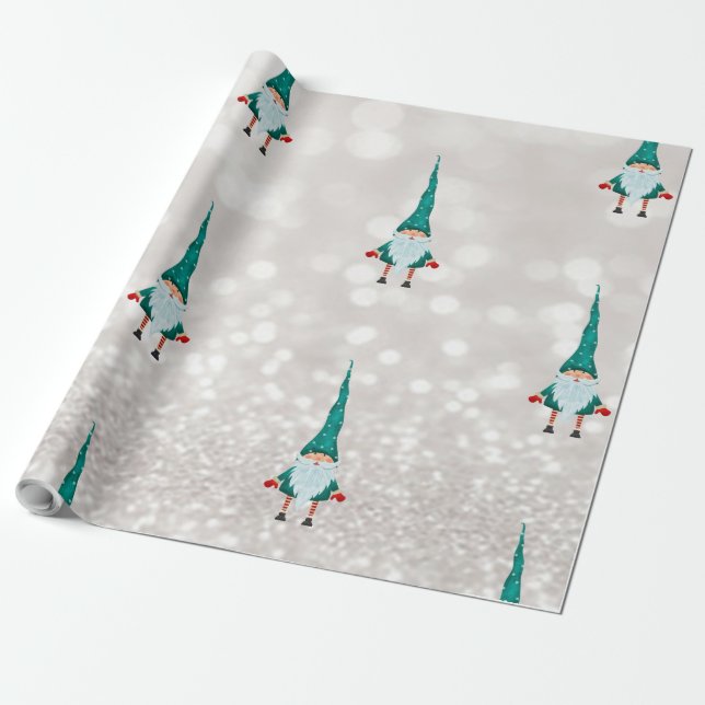 Papier Cadeau Joli Gnome Bokeh de Fêtes (Déroulé)